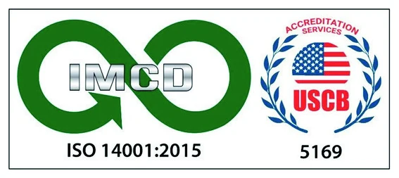 IMCD ISO 14001:2015 certification mark, USCB accredited, certificate 5169.