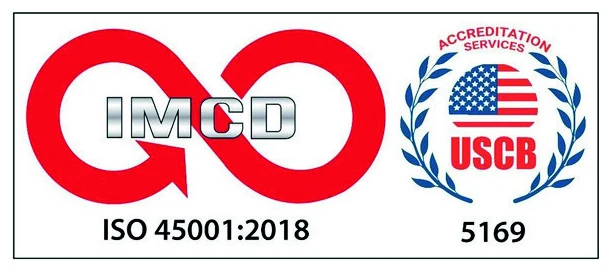 IMCD ISO 45001:2018 certification mark, USCB accredited, certificate 5169.